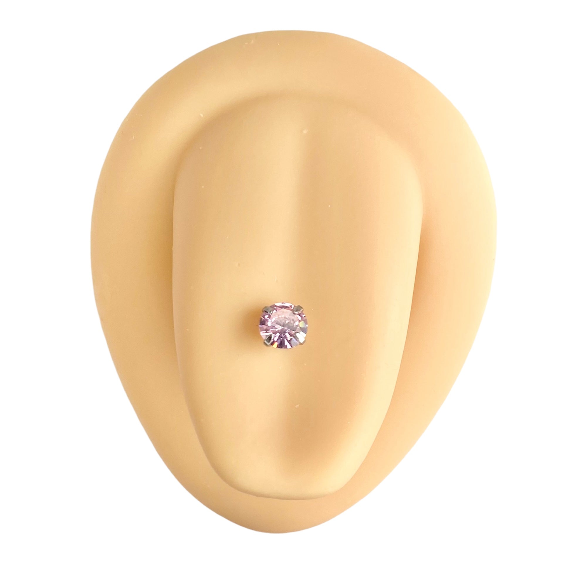 Pink Cubic Zirconia Circle Prong Tongue Bar image 0