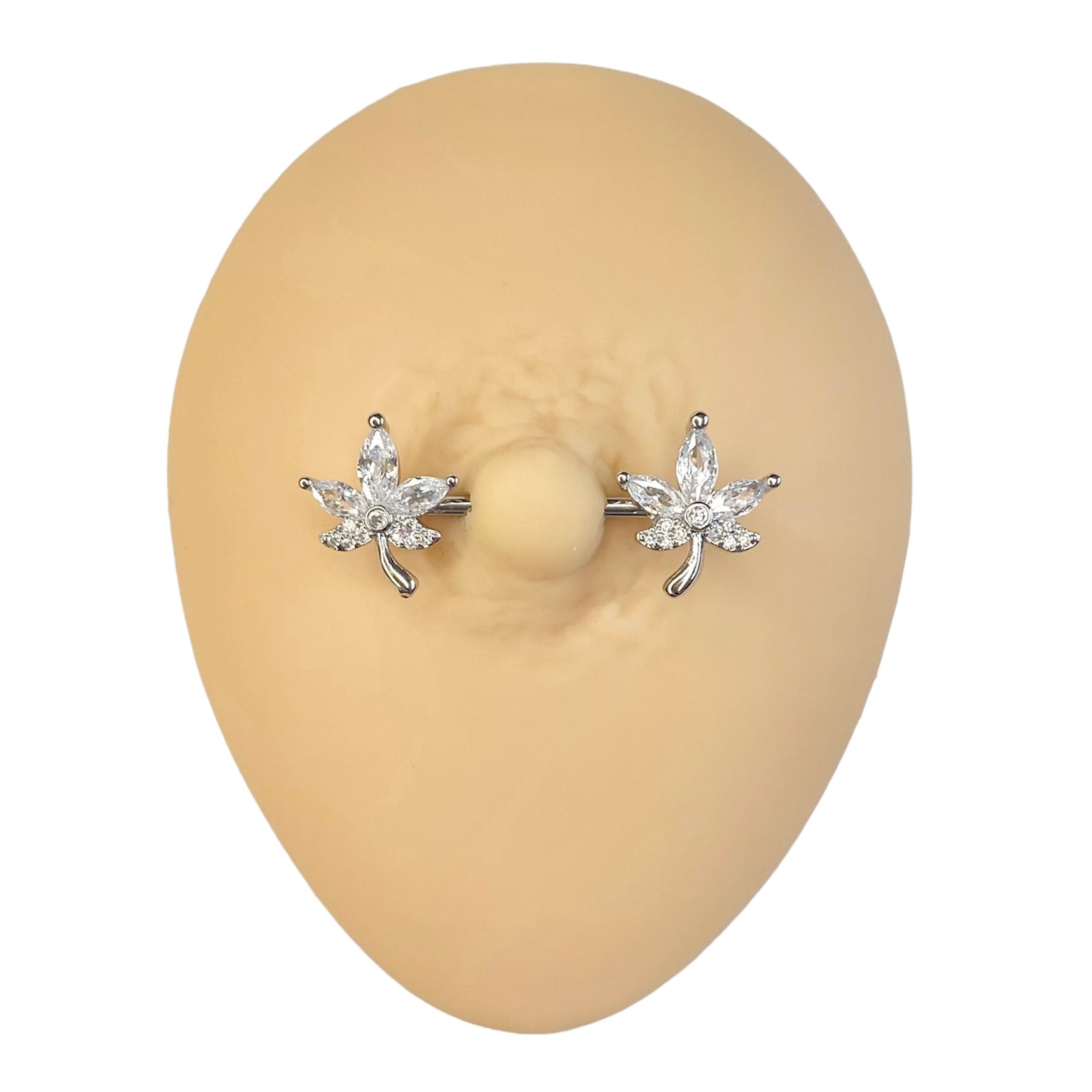 Silver CZ Leaf Nipple Bar image 0
