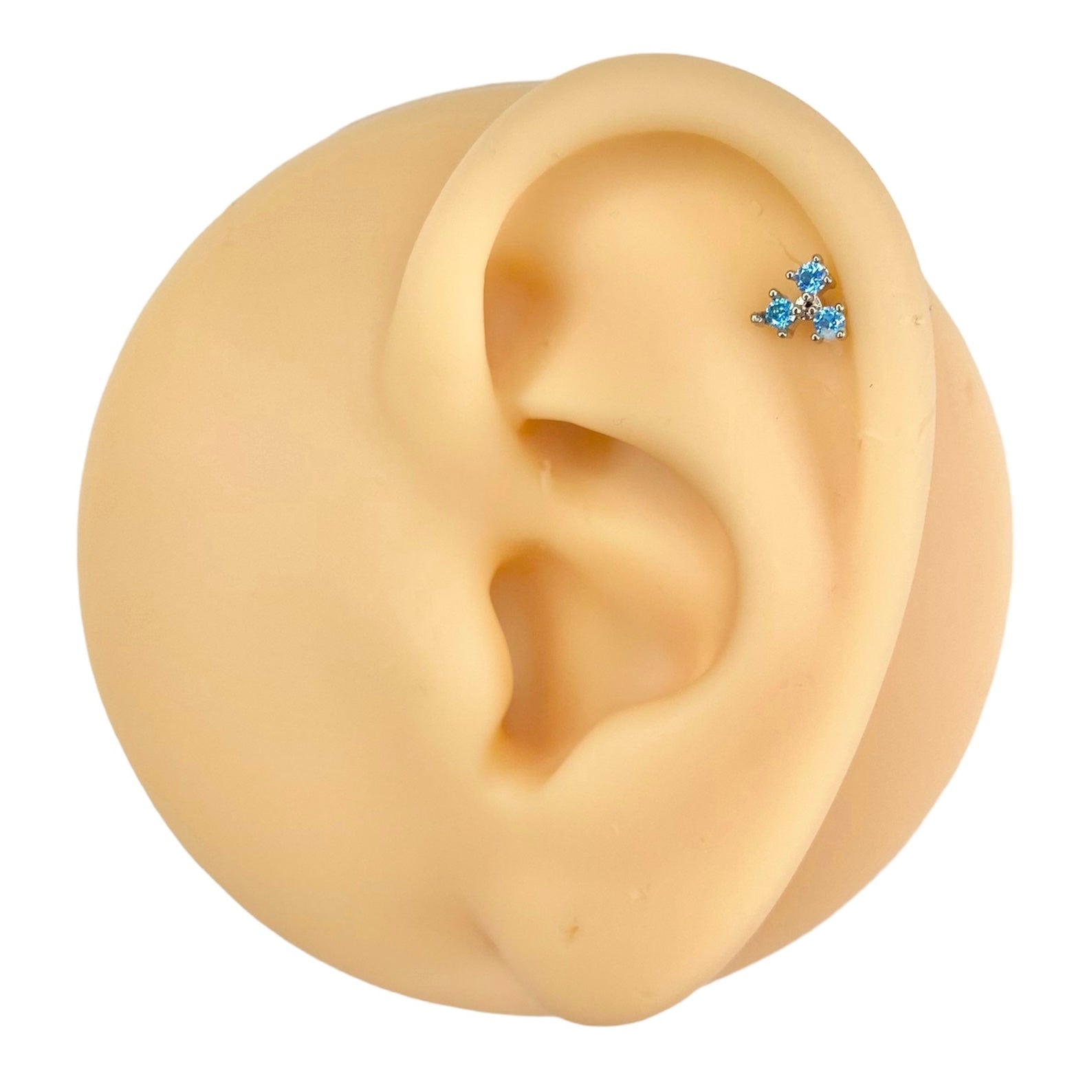Blue Triple Stone Flat Back Stud image 0