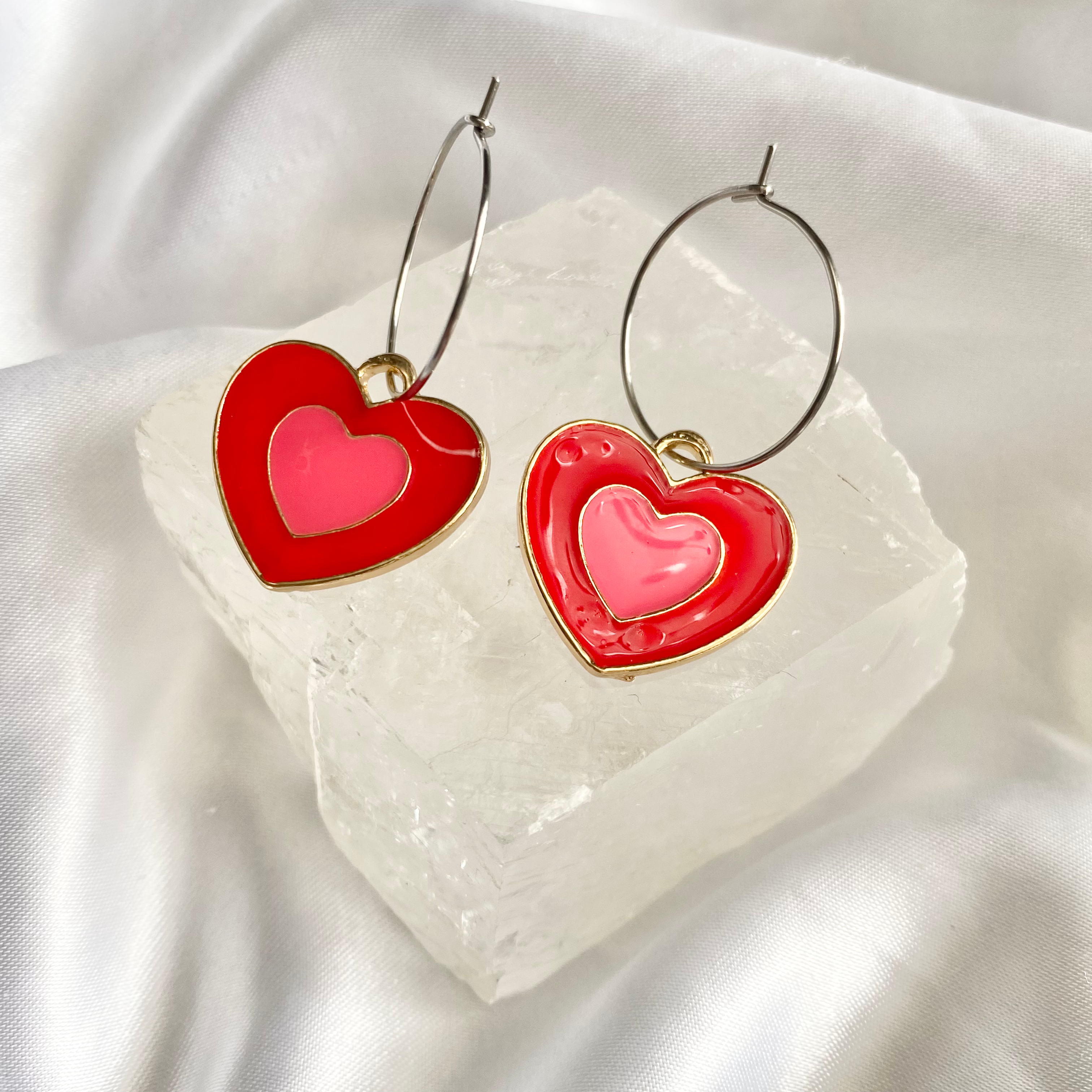 Red Double Heart Hoop Earrings image 0