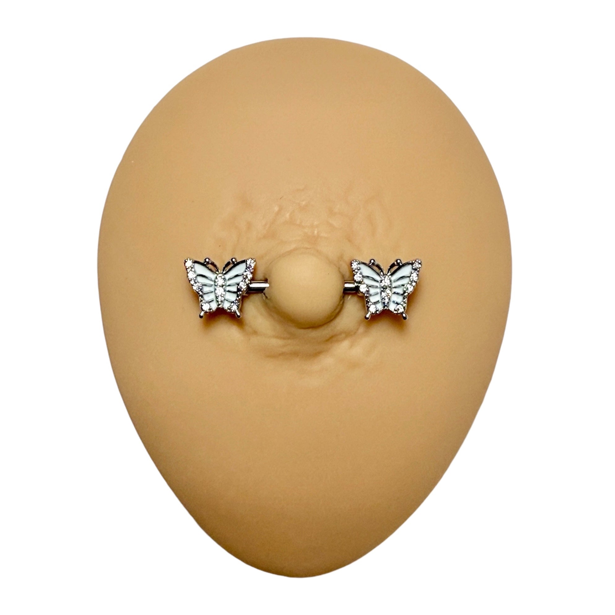 Silver White CZ Butterfly Nipple Bar image 0