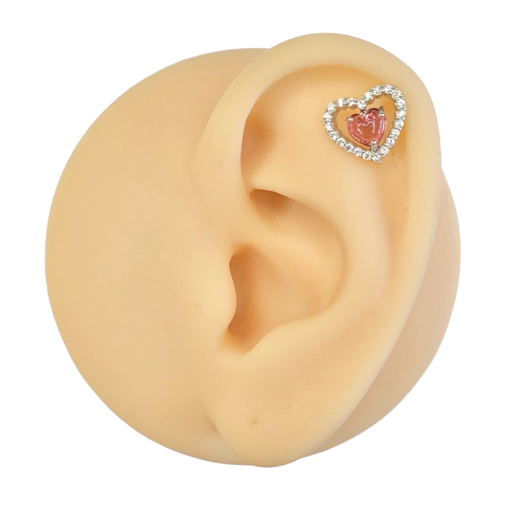 Pink Love Heart CZ Cartilage Barbell Stud image 0