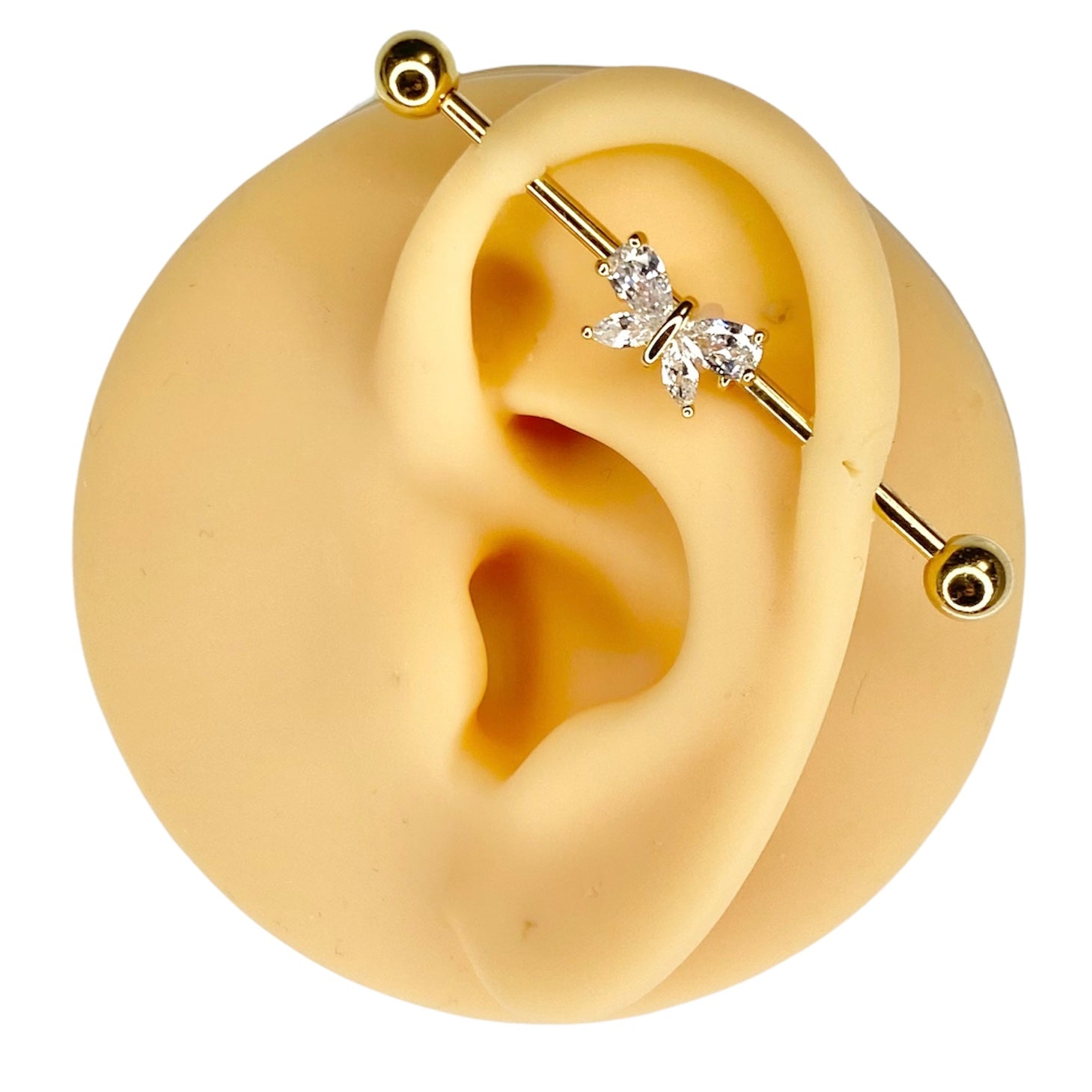 Gold Marquise CZ Butterfly Industrial Barbell  image 0
