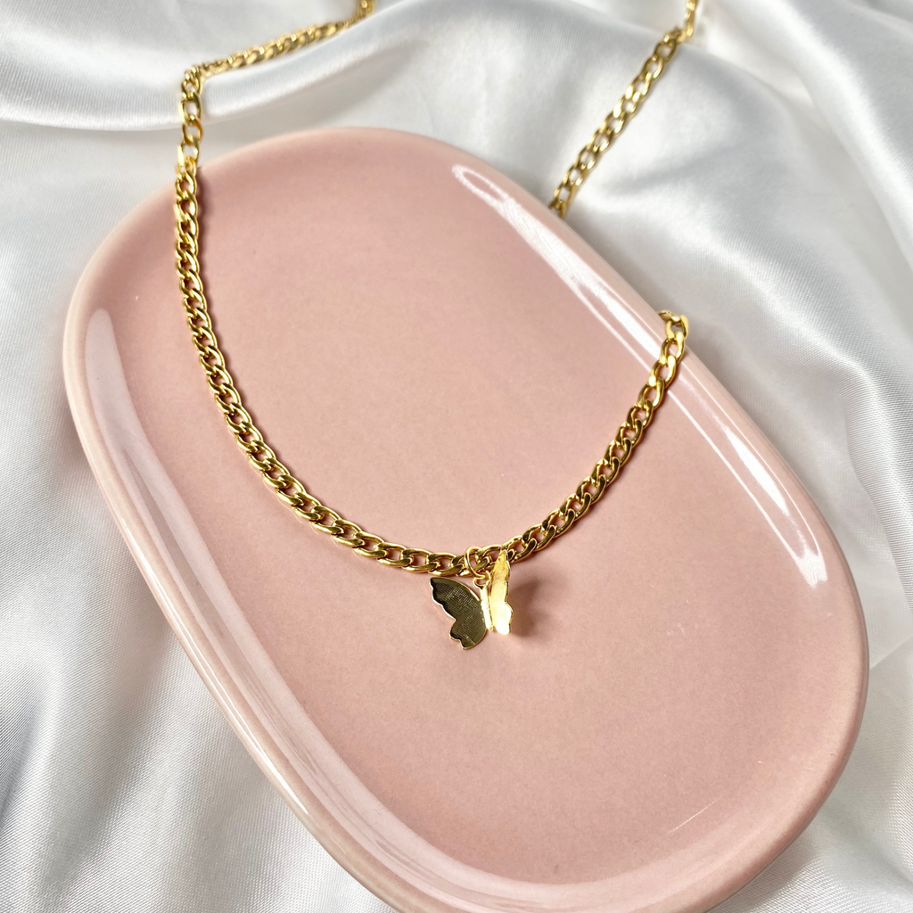 Gold Mini Minimalist Butterfly Necklace image 1