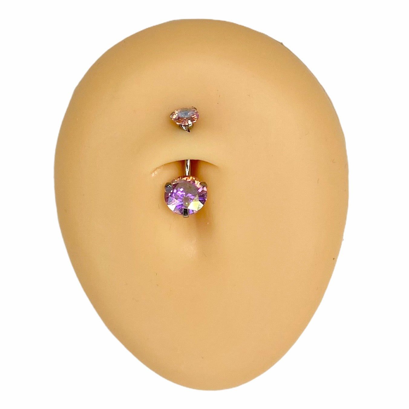 Silver Pink AB Round CZ Prong Belly Bar  image 0
