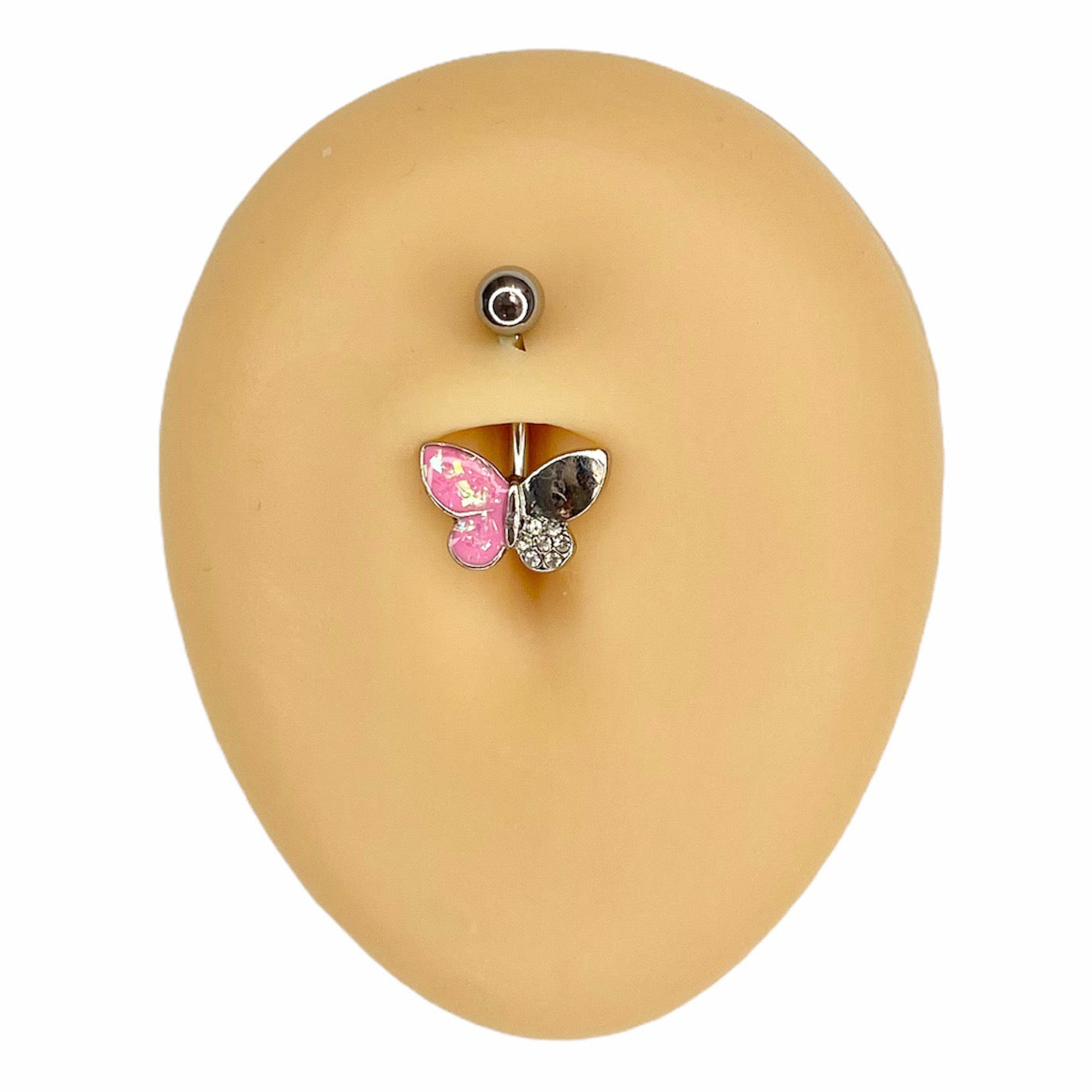Pink Opal Glitter Crystal Paved Butterfly Belly Bar image 0
