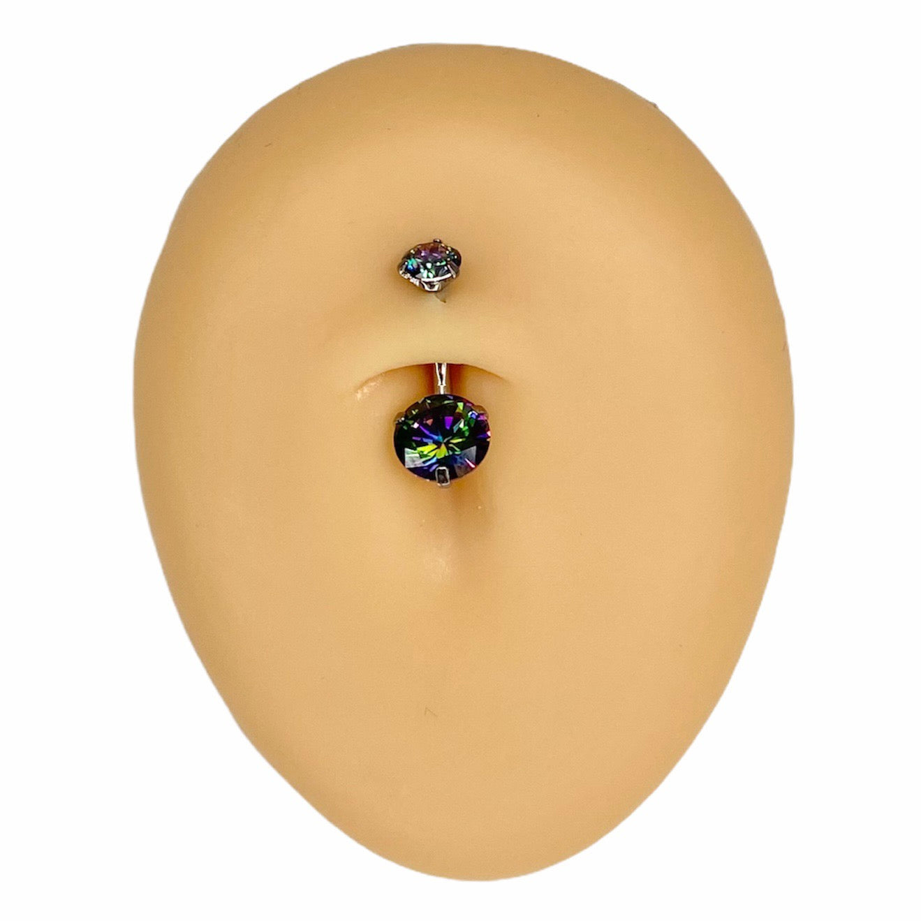 Silver Vitrail Medium Round CZ Prong Belly Bar image 0
