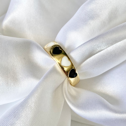Black & White Enamel 5 Heart Ring image 0