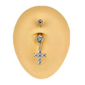Silver CZ Prong Cross Dangle Belly Bar  image 0