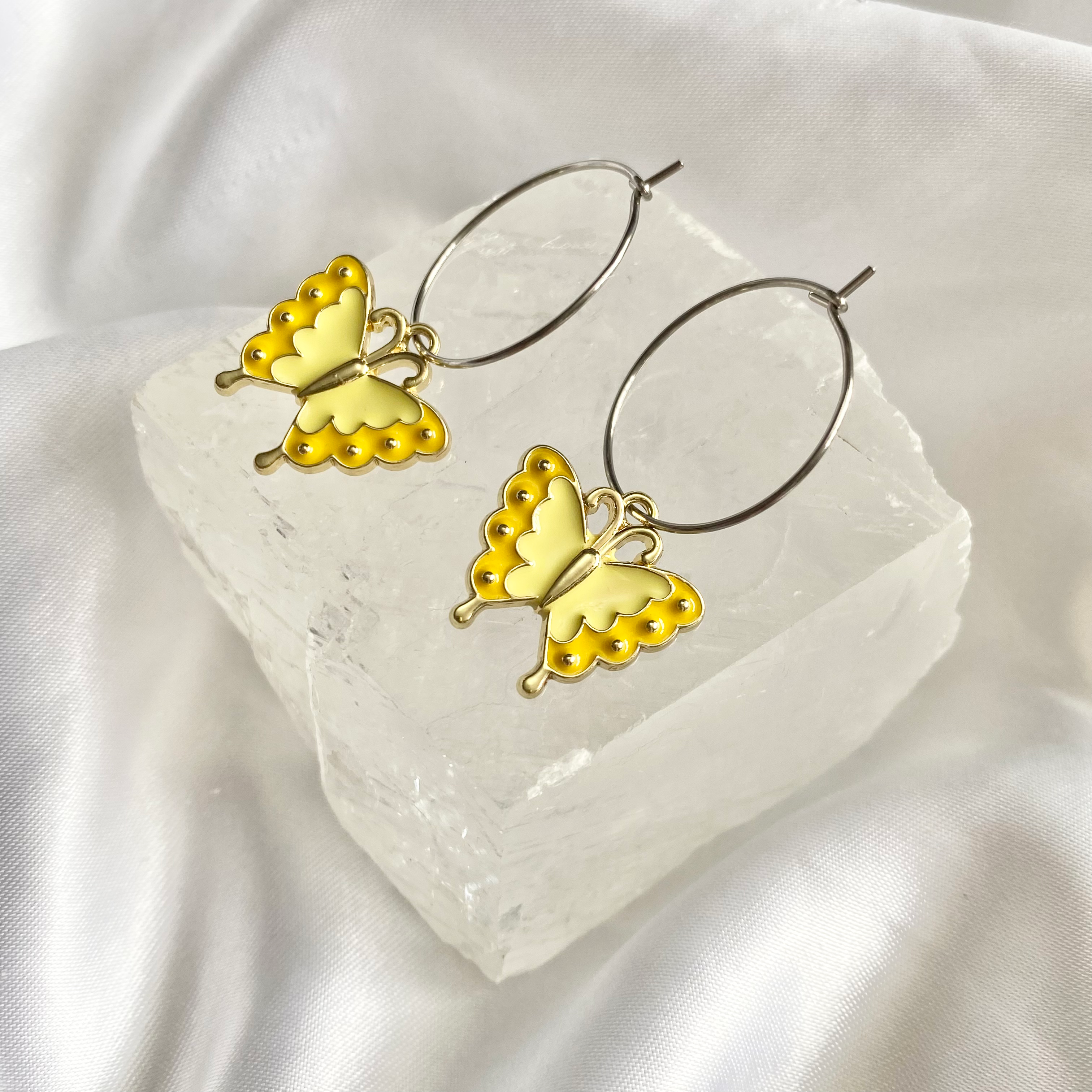 Yellow Butterfly Hoop Earrings image 0