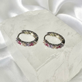 Silver Multicolour Pink & Purple CZ Hoop Earrings image 0