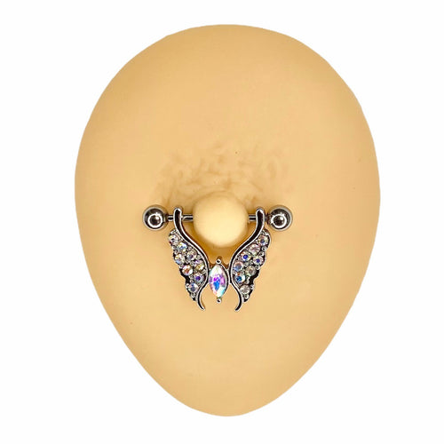 Aurora Borealis Crystal Paved Butterfly Shield Nipple Bar image 0