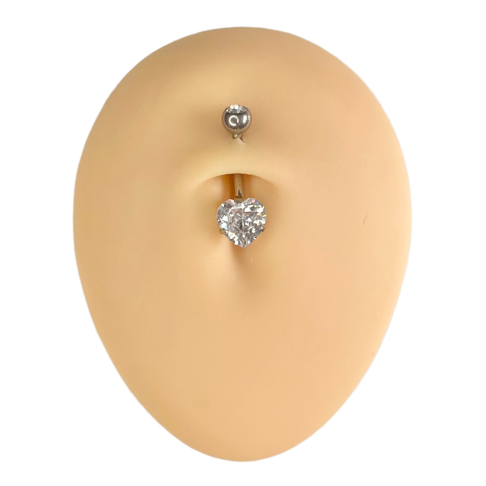 Silver Heart Cubic Zirconia Prong Belly Bar image 0