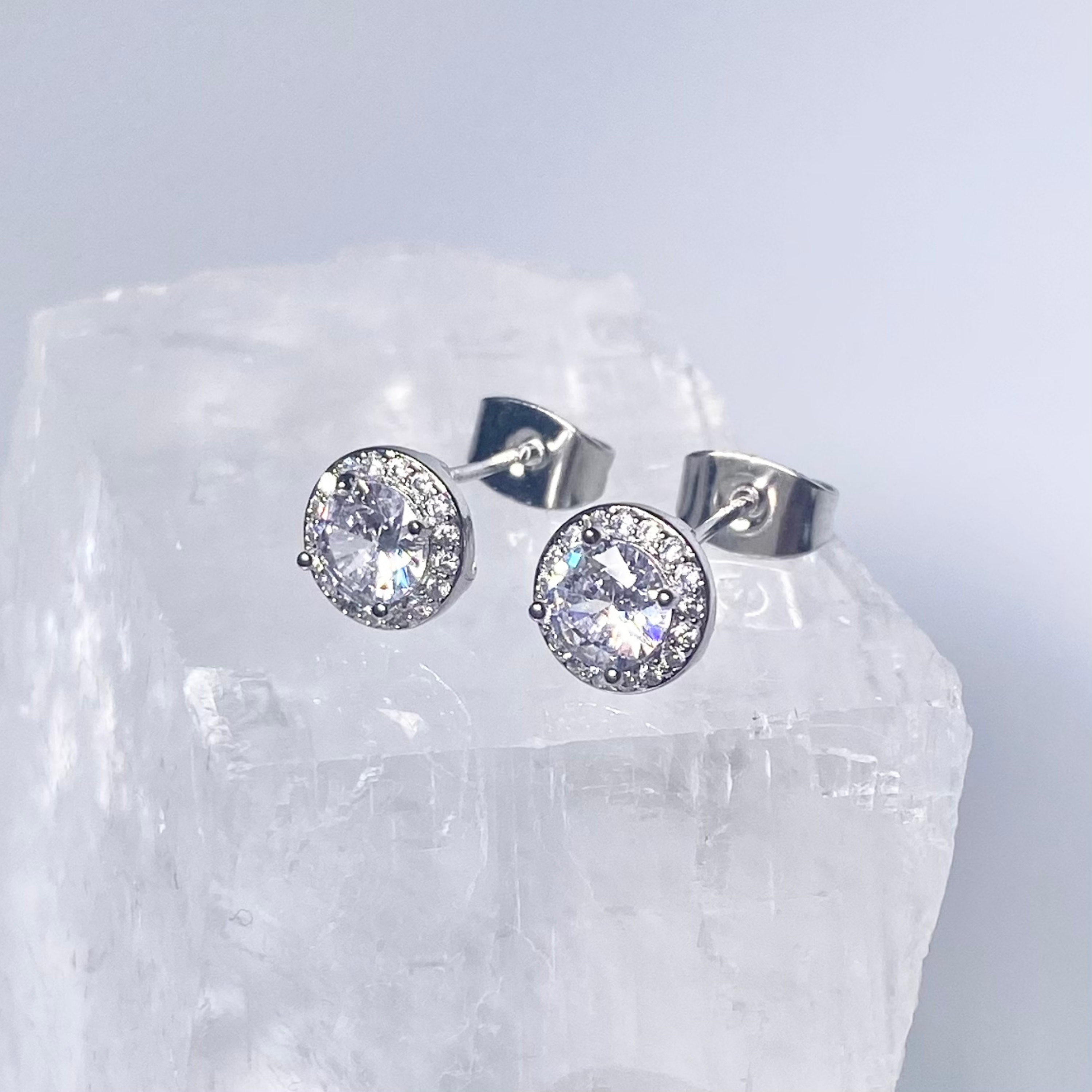 Silver CZ Halo Stud Earrings image 0