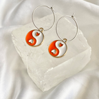 Orange Yin & Yang Circle Hoop Earrings image 0