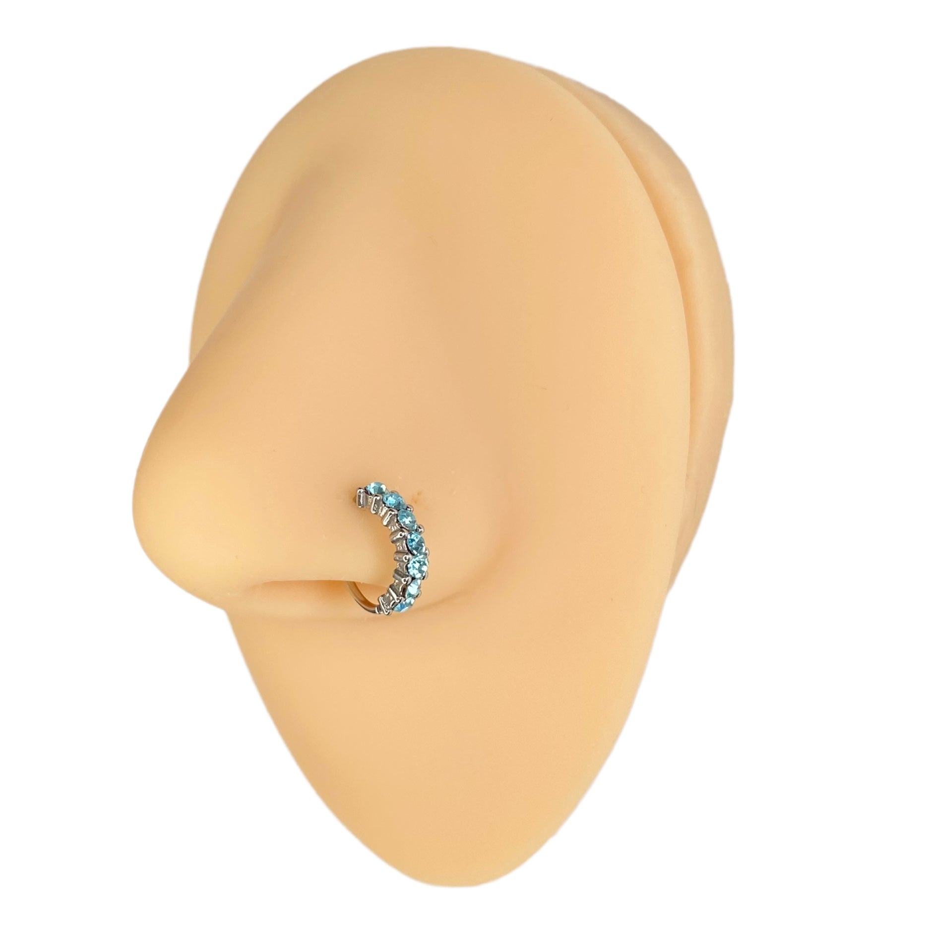 Blue 7 Crystal Gem Nose Hoop image 0