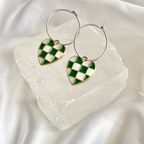 Green Checkered Heart Hoop Earrings image 0