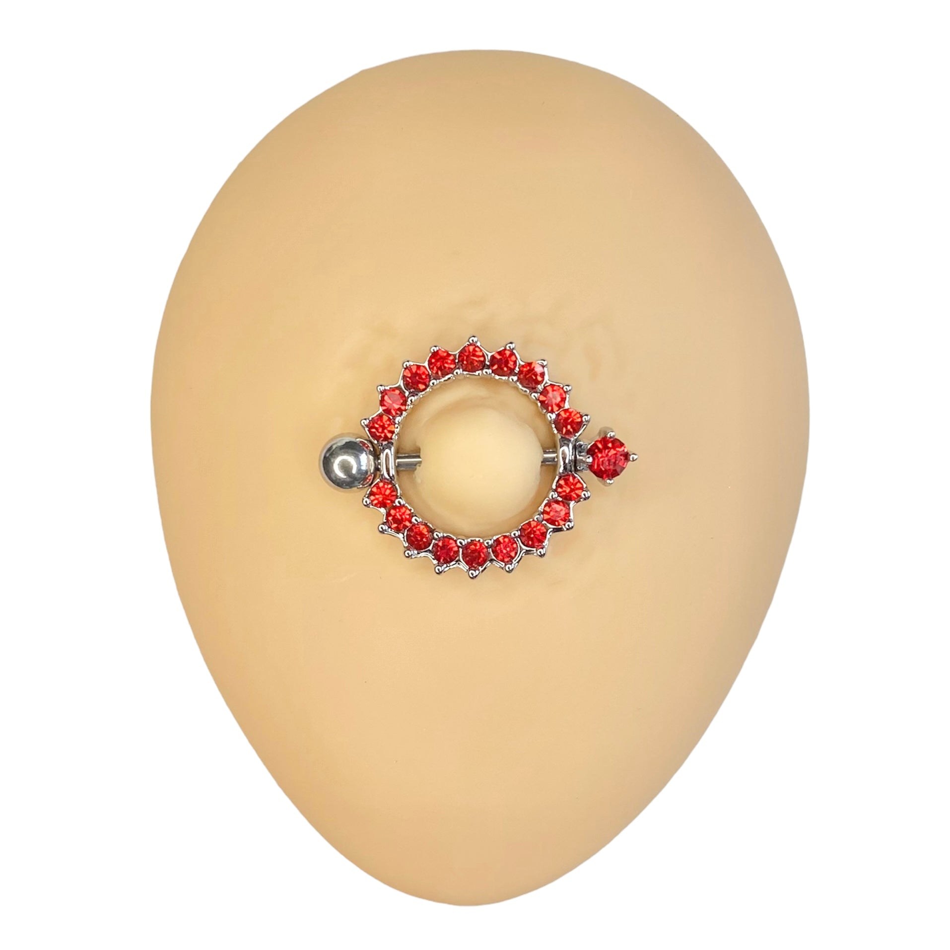 Red CZ Paved Circle Nipple Bar Shield image 0