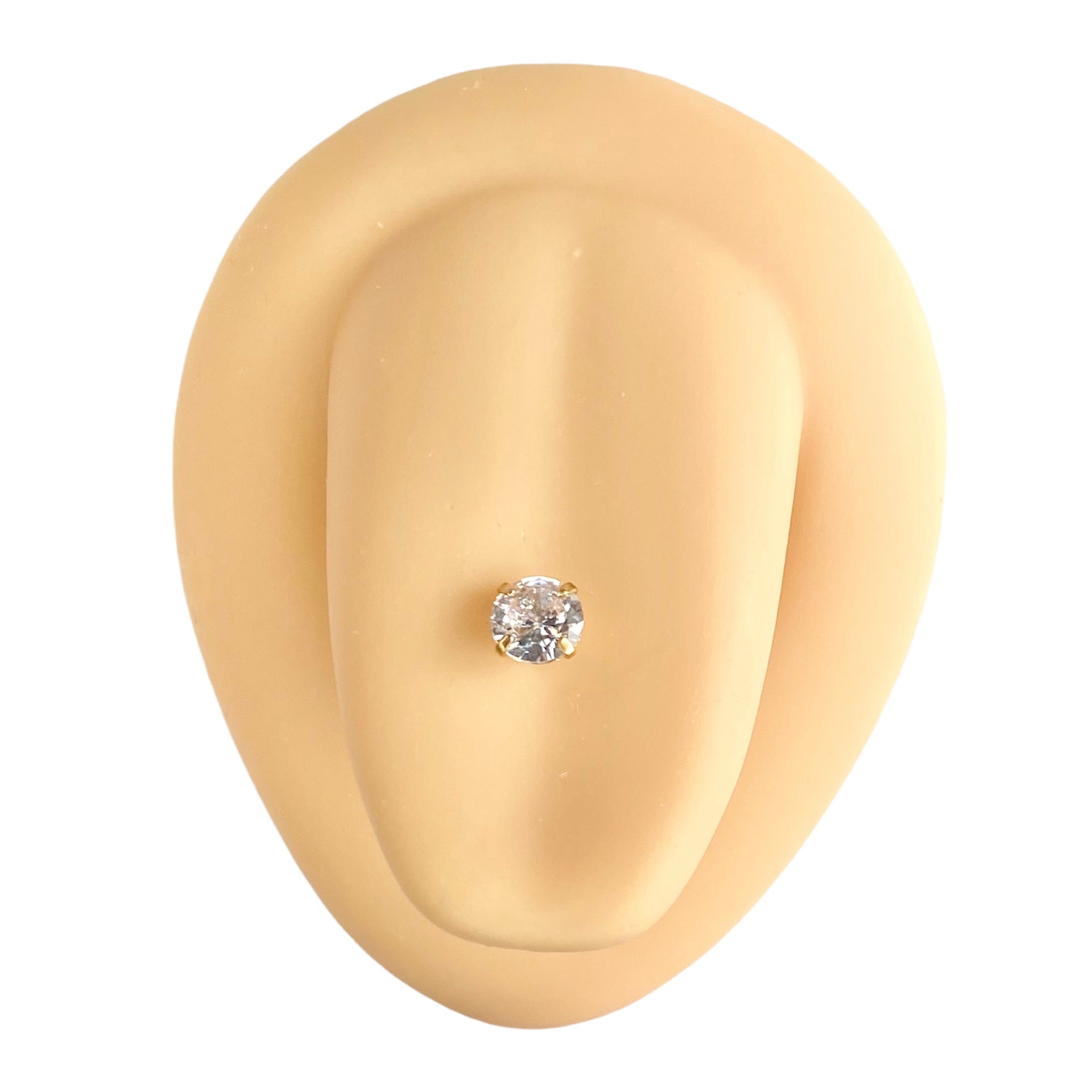 Gold Cubic Zirconia Circle Prong Tongue Bar image 0