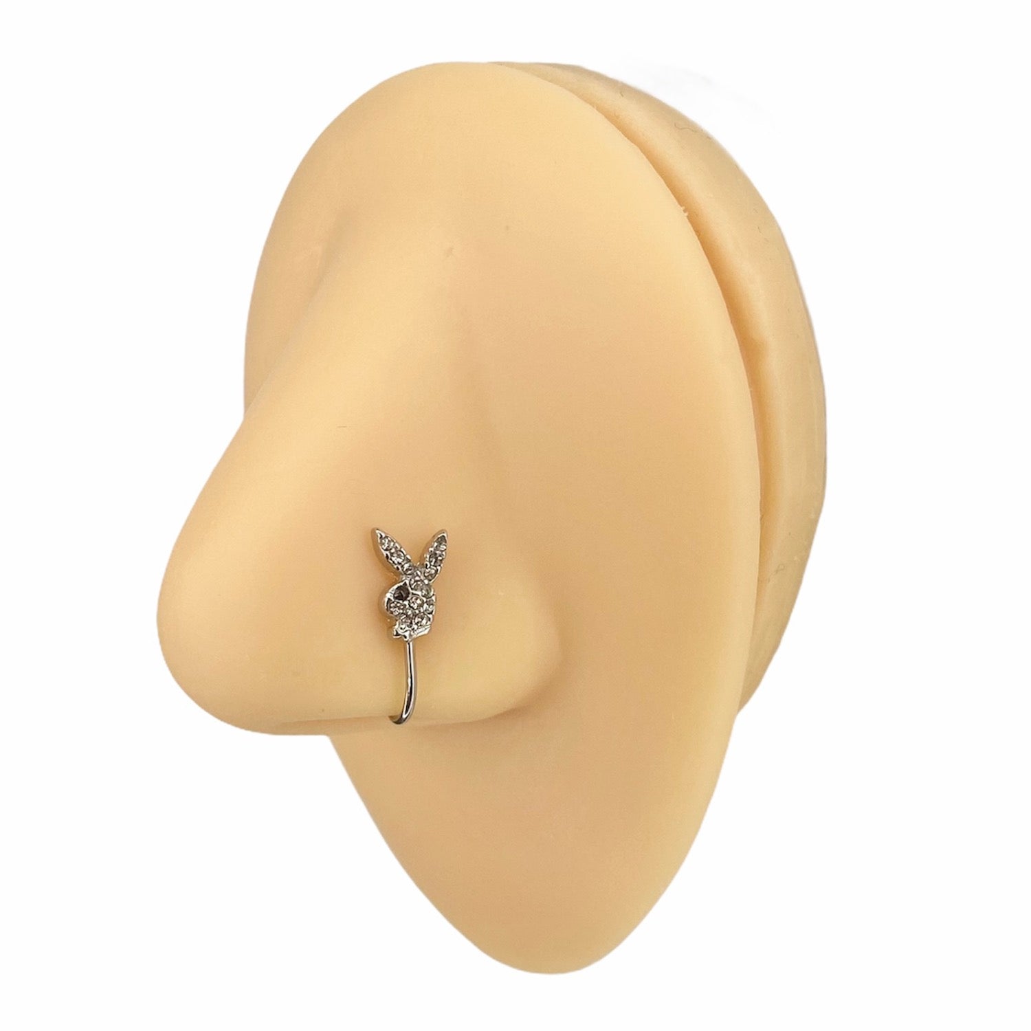 Silver CZ Playboy Clip On Nose Hoop image 0