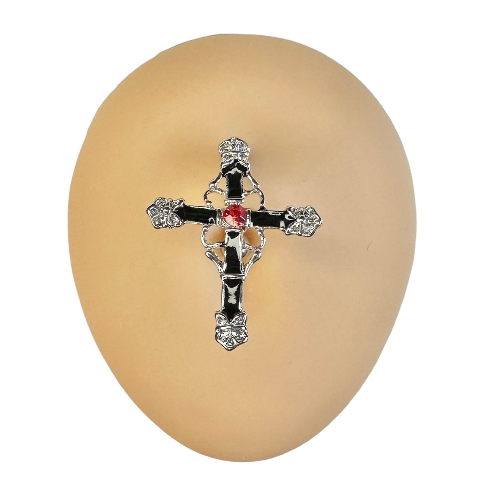 Black Red Gem Cross Reverse Belly Bar image 0