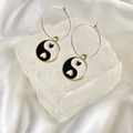Black Yin & Yang Circle Hoop Earrings image 0