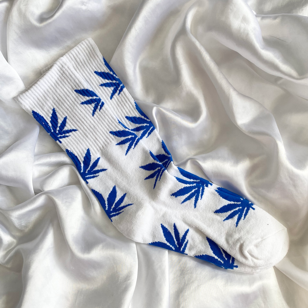 White & Blue Weed Leaf Socks image 1