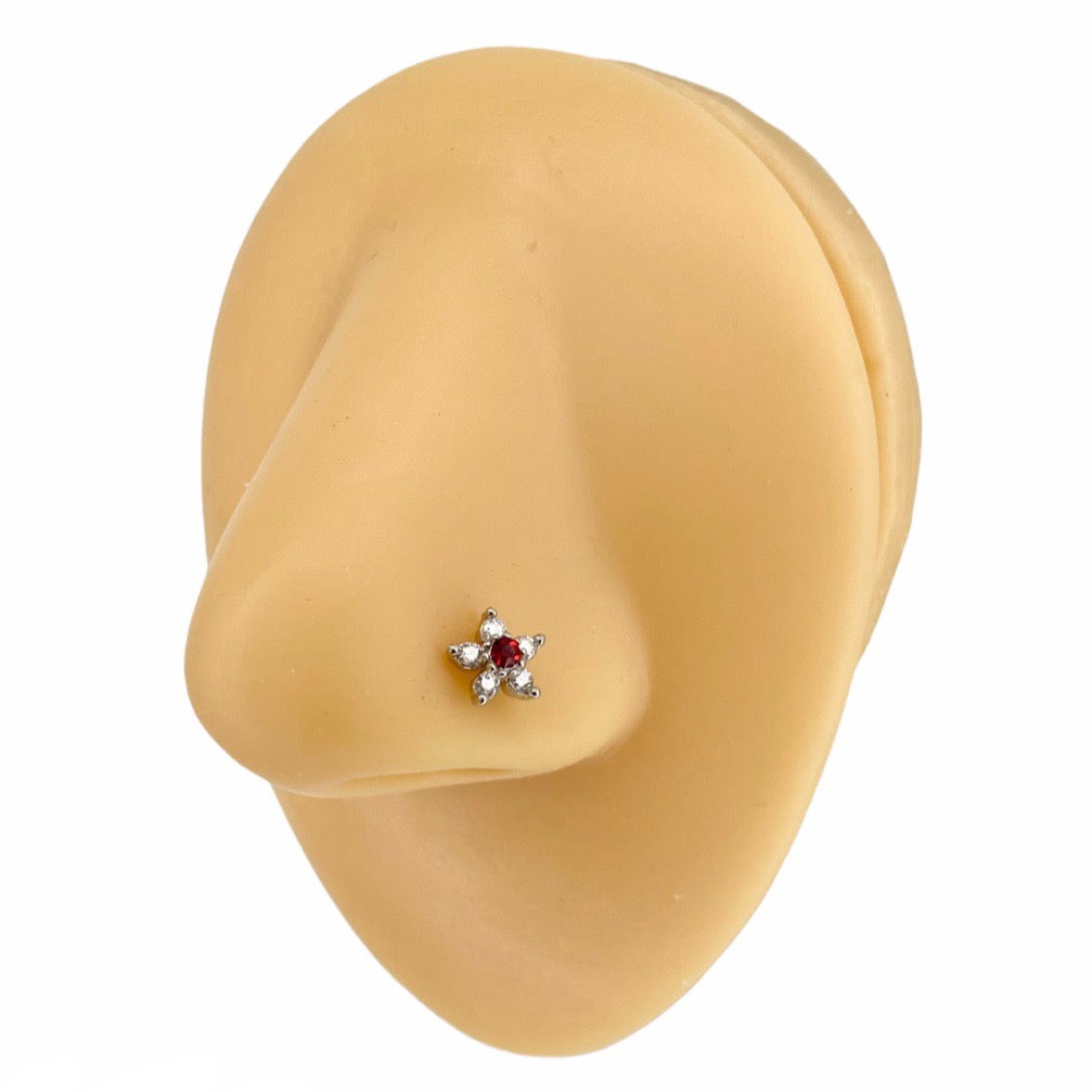 Red CZ Flower Nose Stud image 0