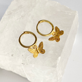 Gold Engraved Butterfly Hoop Earrings image 0