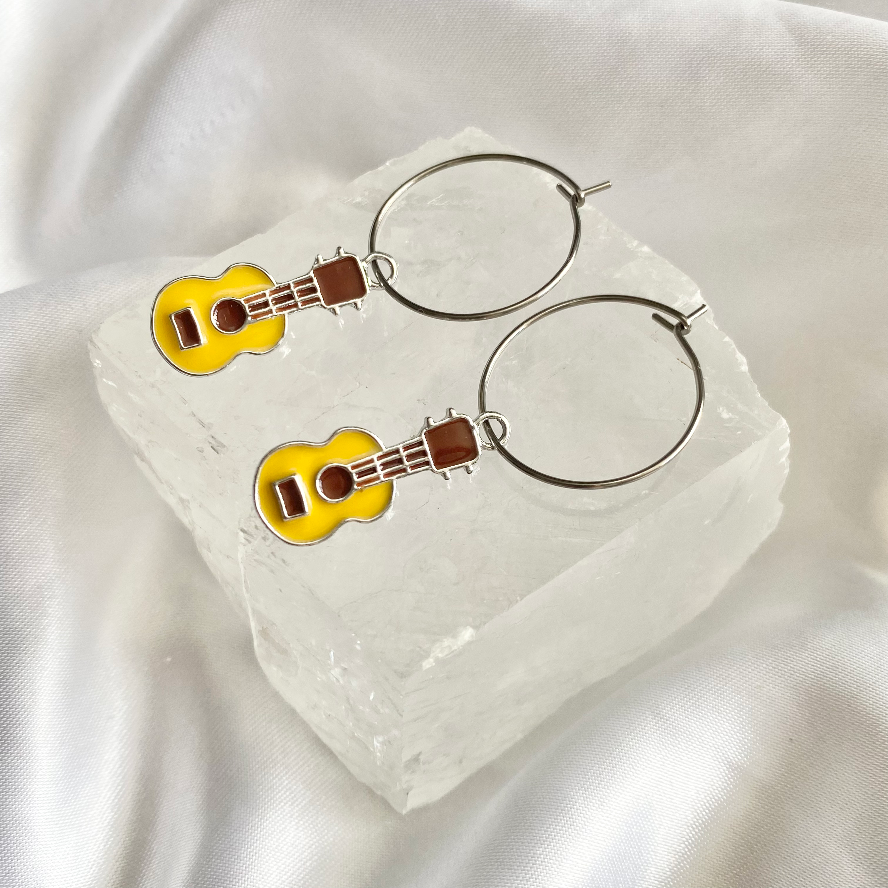 Yellow / Orange Guitar Hoop Earrings image 0