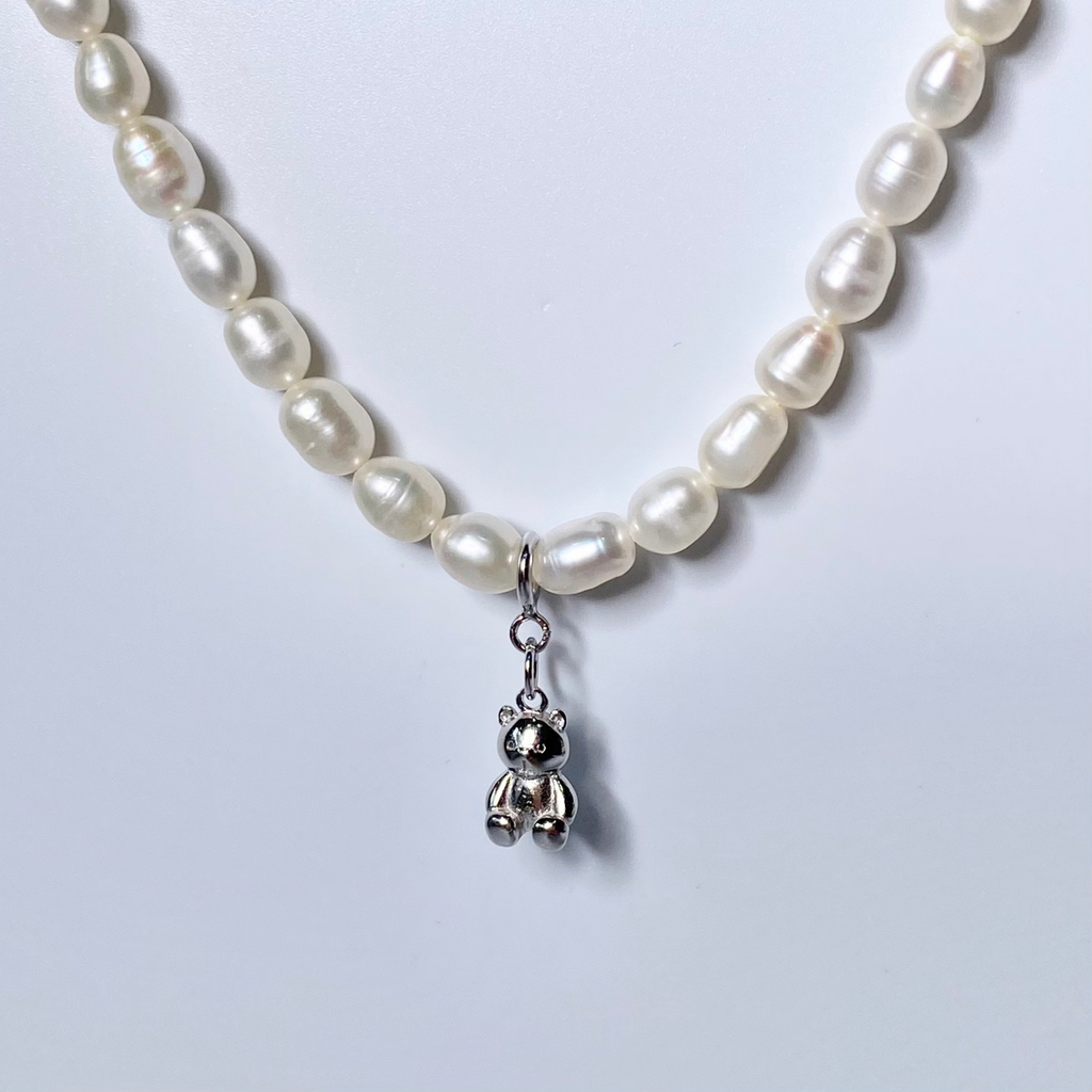 Silver Mini Teddy Freshwater Pearl Necklace image 0