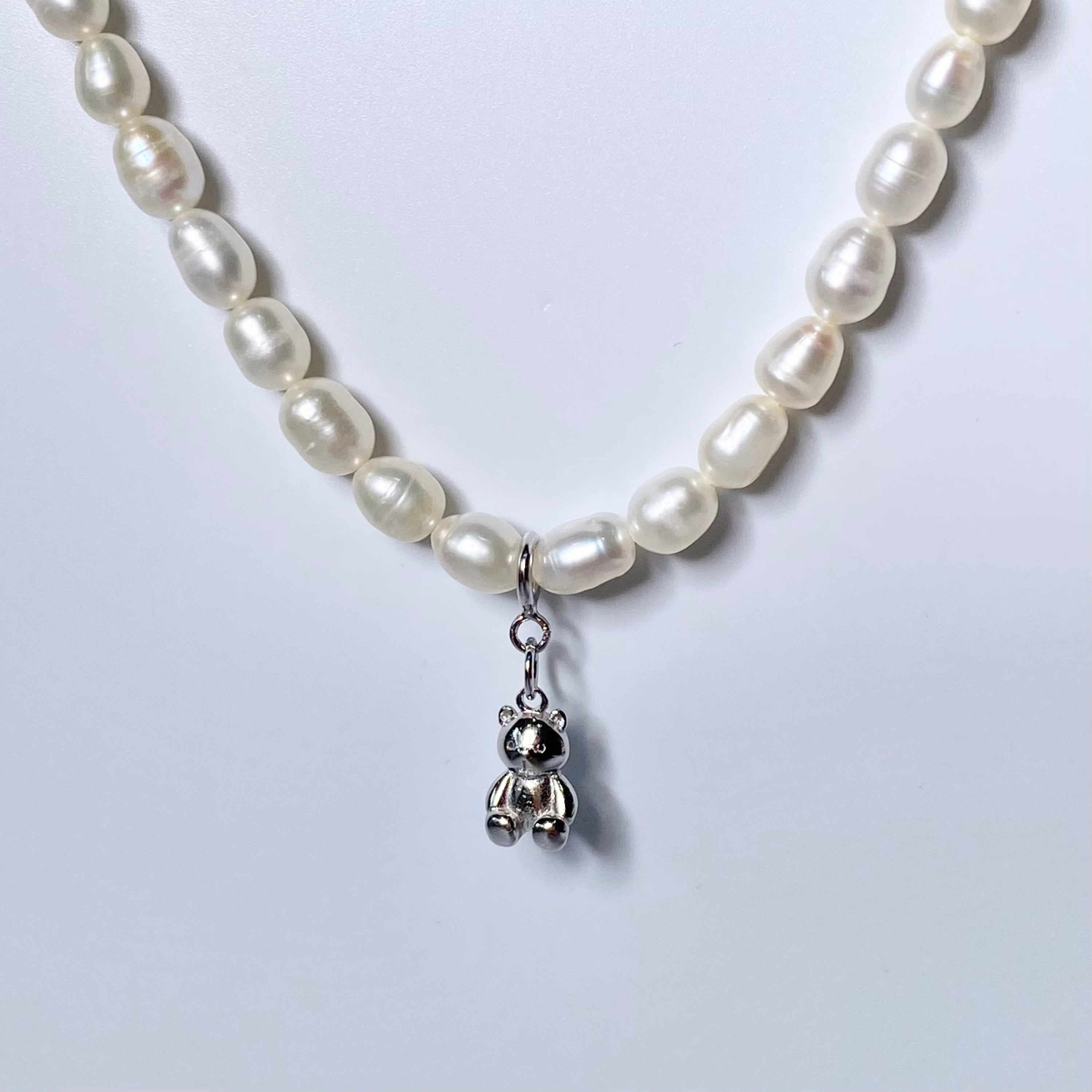 Silver Mini Teddy Freshwater Pearl Necklace image 0
