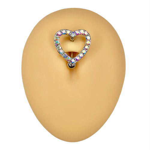Aurora Borealis Rhinestone Paved Heart Reverse Belly Bar  image 0