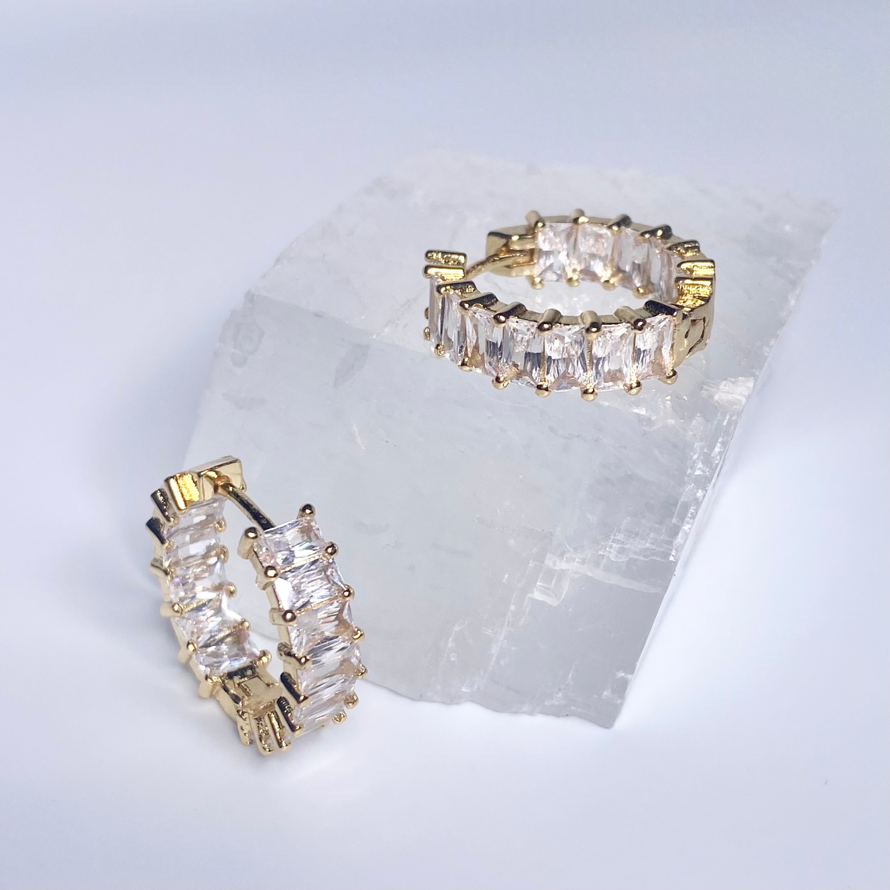 Gold Chunky Back To Front CZ Hoop Earrings image 0