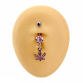 Pink Crystal Paved Weed Leaf Belly Bar  image 0