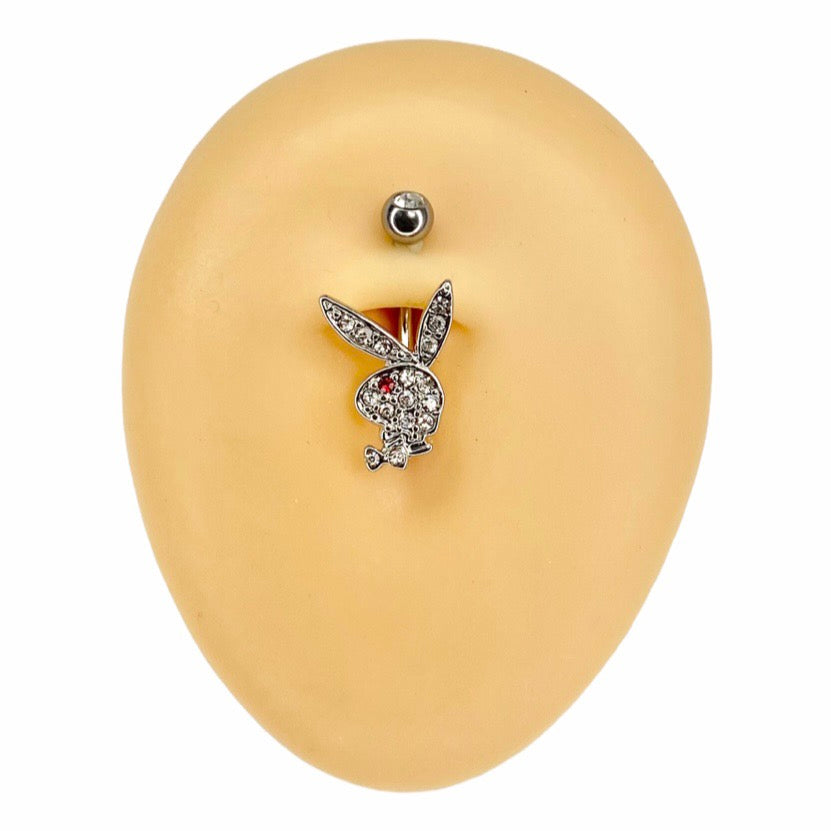 Silver Red Eye CZ Playboy Belly Bar  image 0