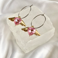 Light Pink Heart Winged Hoop Earrings image 0