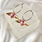 Light Pink Heart Winged Hoop Earrings image 0
