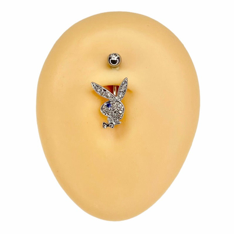 Silver Blue Eye CZ Playboy Belly Bar  image 0