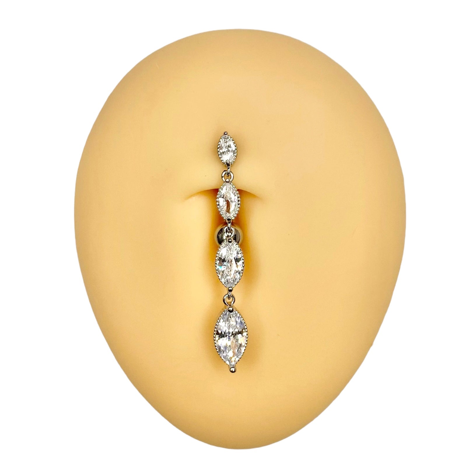 Silver 4 CZ Marquise Reverse Belly Bar  image 0