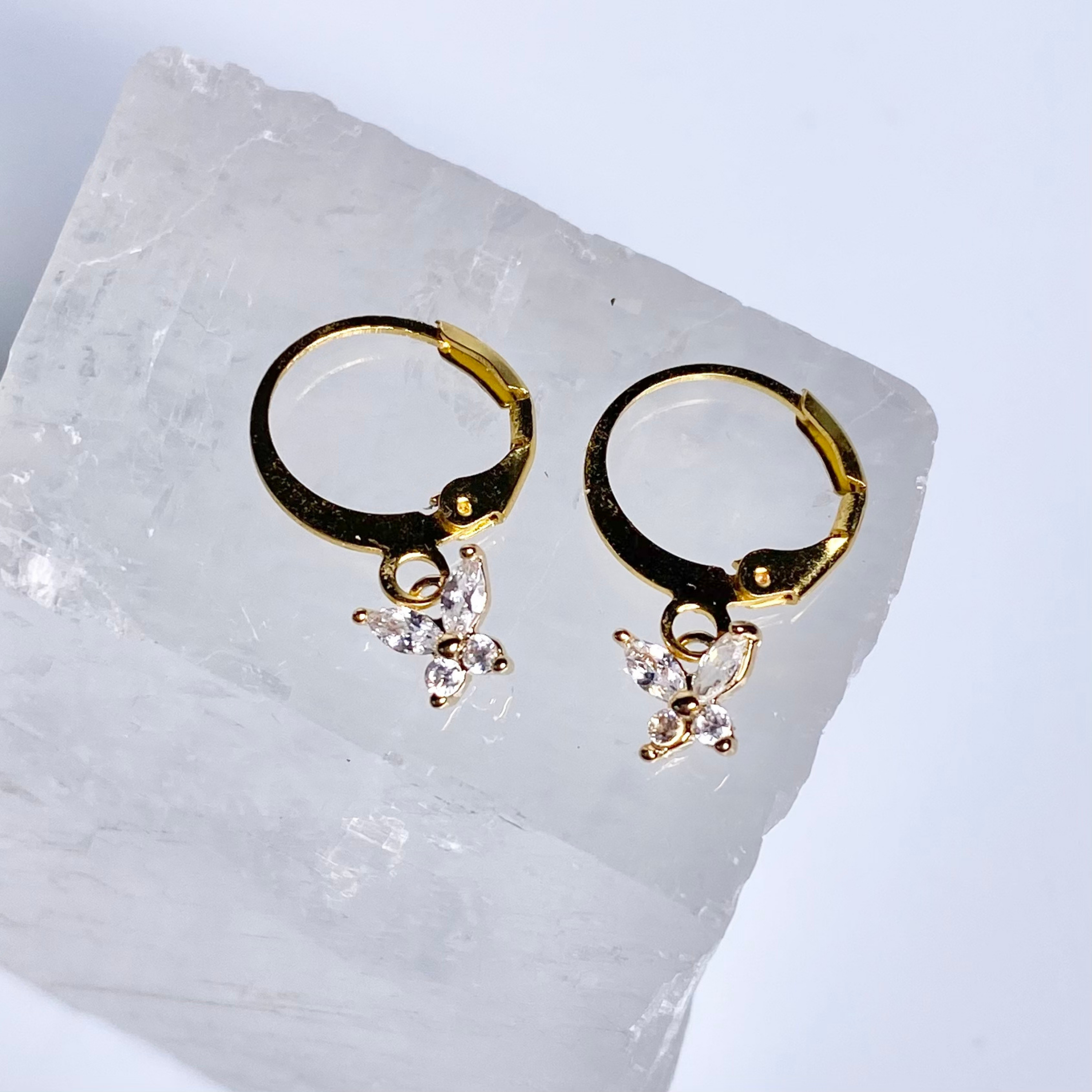 Gold Mini Cubic Zirconia Butterfly Earrings image 0
