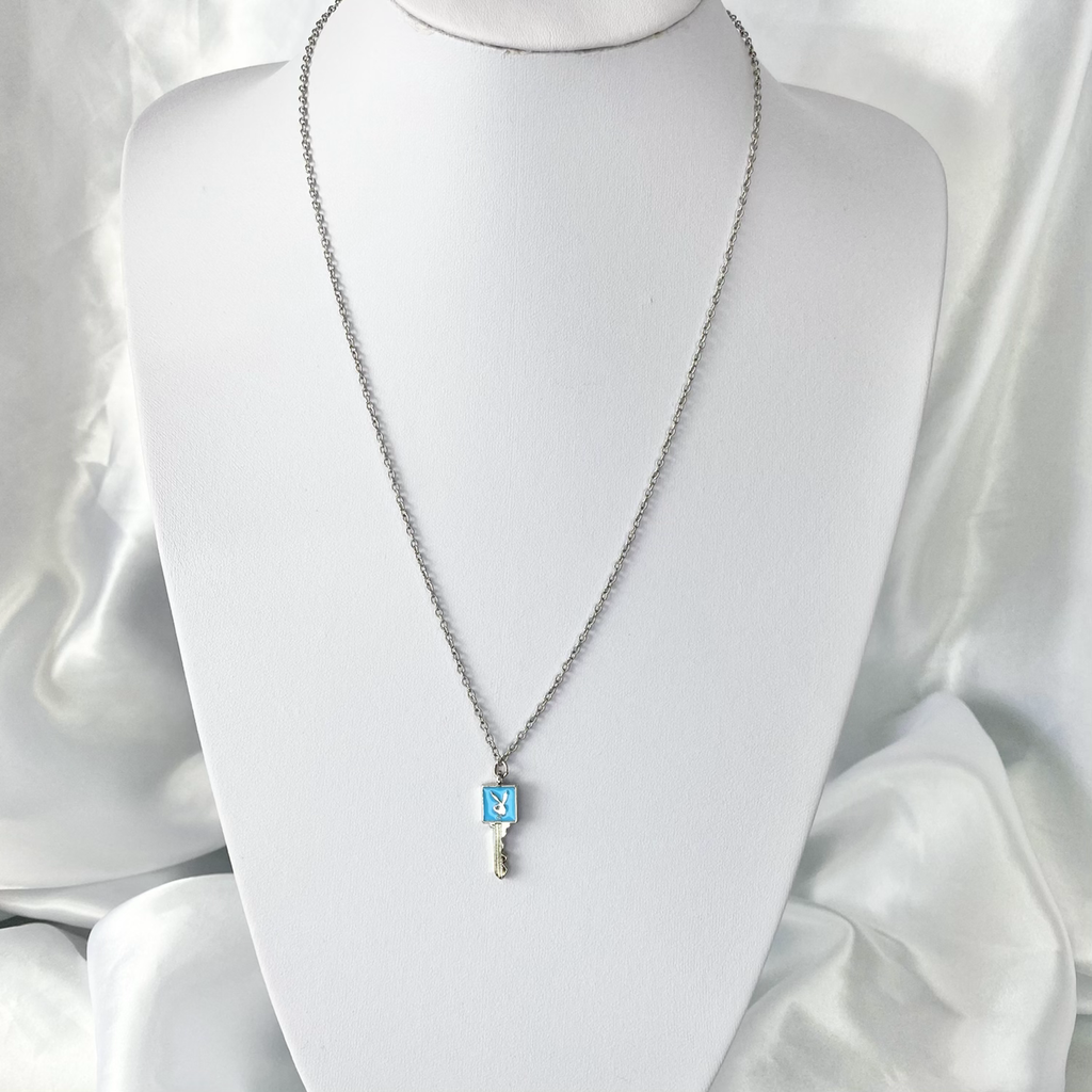Blue Enamel Playboy Key Necklace image 1