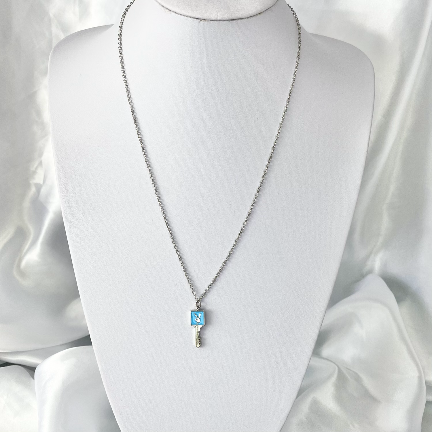 Blue Enamel Playboy Key Necklace image 1
