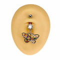 Silver Colourful Crystal Butterfly Dangle Belly Bar  image 0