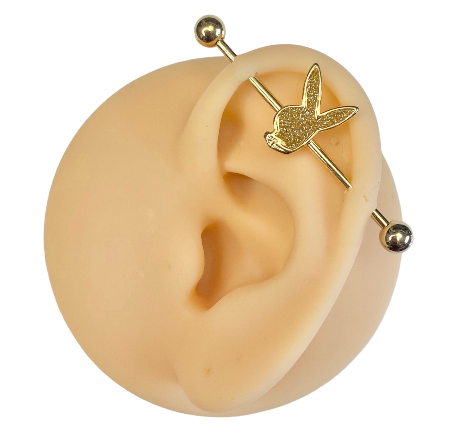 Gold Sparkling Sand Blast Playboy Industrial Barbell  image 0