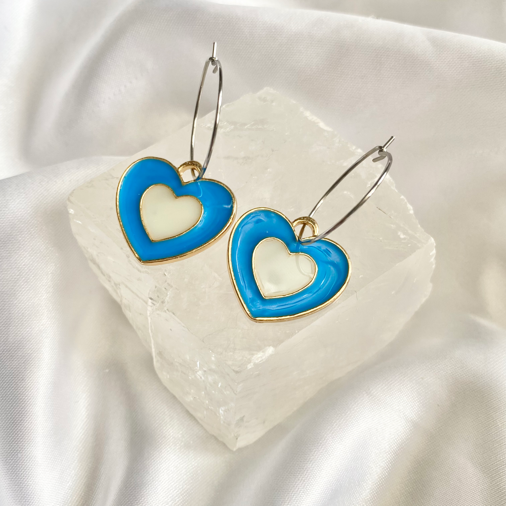 Blue Double Heart Hoop Earrings image 0