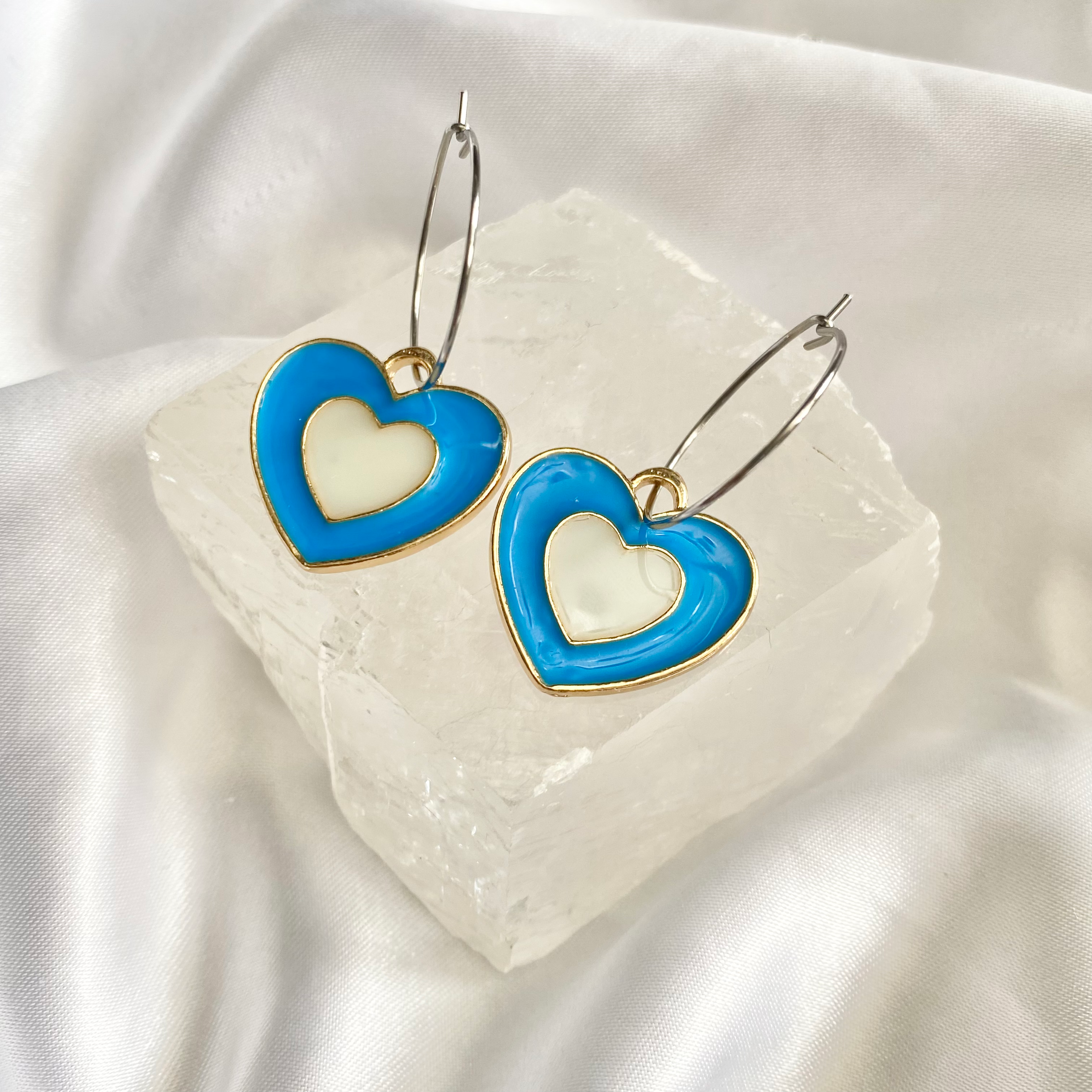 Blue Double Heart Hoop Earrings image 0