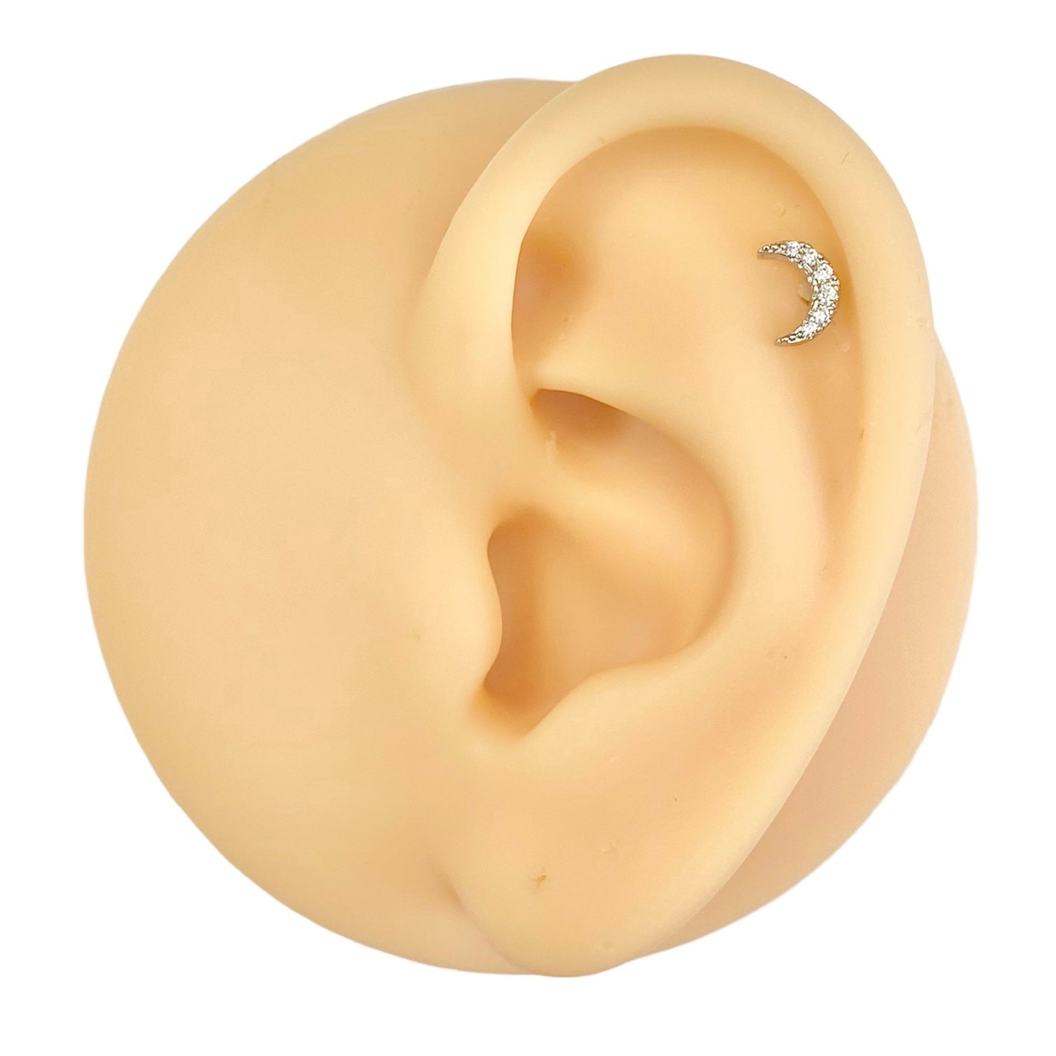 Silver CZ Paved Moon Flat Back Stud image 0