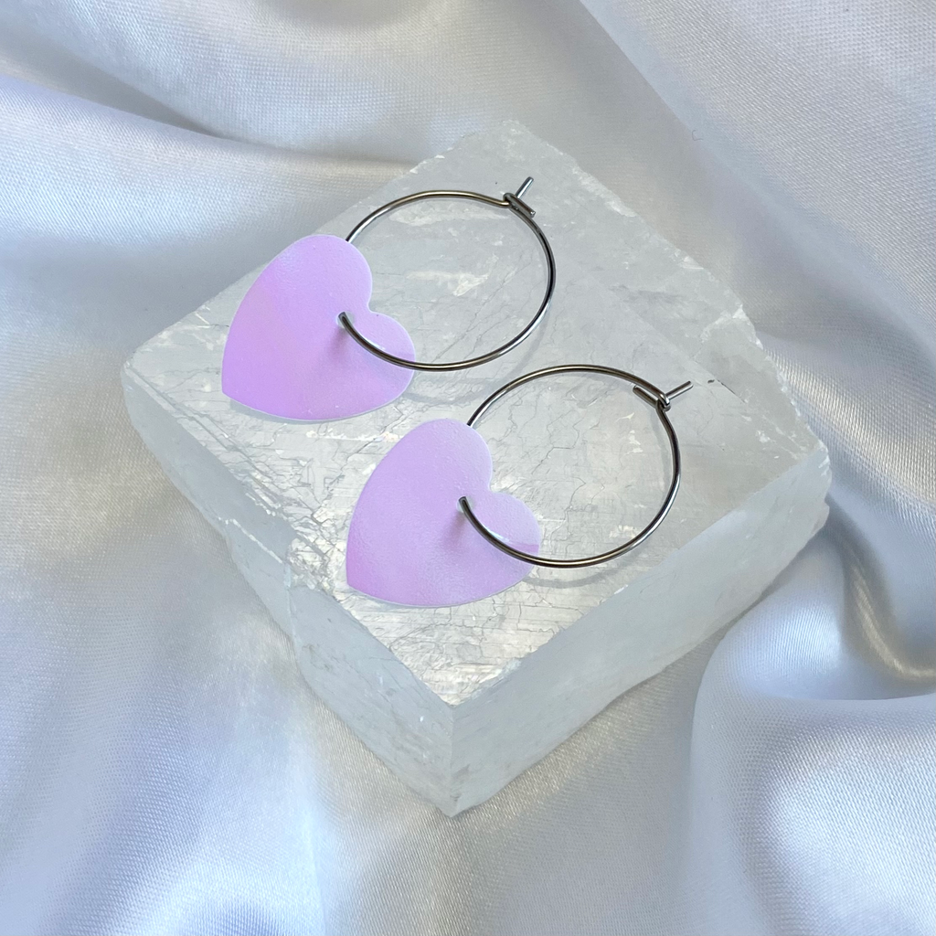 White AB Sequin Heart Hoop Earrings image 0
