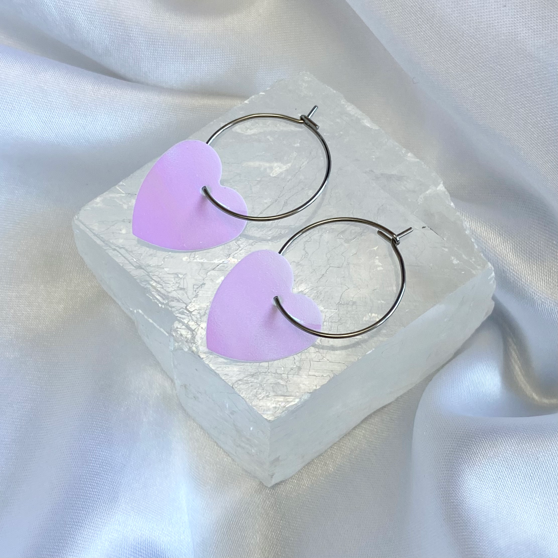 White AB Sequin Heart Hoop Earrings image 0